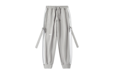 LAMLICKA Letter Print Long Strip Design Color Block Loose Cuffed Casual Pants Unisex Gray