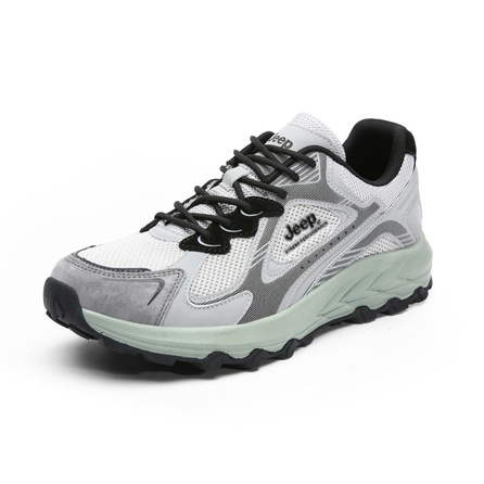 Jeep Cushioned Wear-Resistant Height Increasing Low-Top Casual Running Shoes Unisex Gray Green