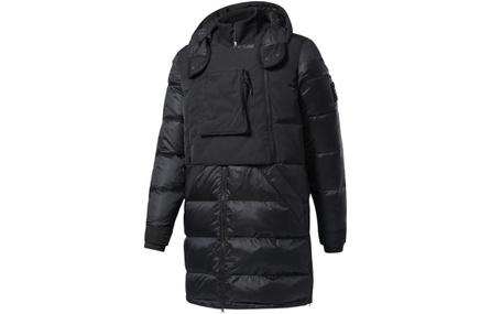 Reebok Solid Color Hooded Long Casual Warm Windbreaker Down Jacket Men's Black