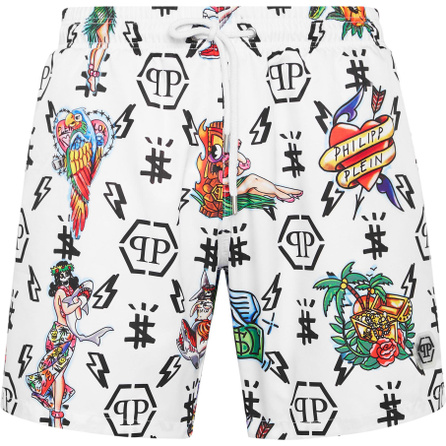 PHILIPP PLEIN FW24 Elastic Waistband Design Casual Shorts Men's White
