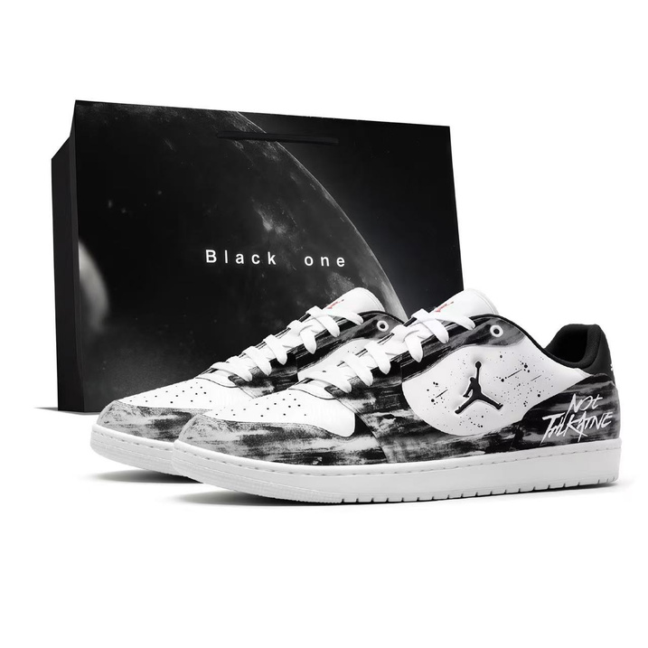 Custom Sneakers Jordan COURT CONNECT AJ1 Shadow Leather Trendy Versatile Exquisite High-End Street Outdoor Thin Sole Cushioning Anti-Slip Wear-Resistant Low-Top Retro Basketball Shoes Unisex Black White Gray