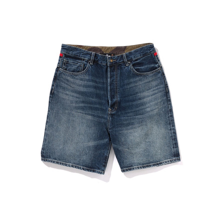 A BATHING APE SS25 Ape Head Mustache Embroidery Cat Whisker Wash Denim Shorts Men's