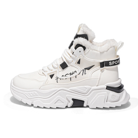 JKEM Winter Cotton Shoes Trendy Thick Sole Fleece-Lined High-Top Dad Sneakers Men's