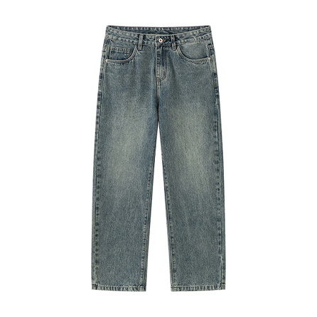 Jeep Casual Series Premium Washed American Retro Comfortable Versatile Distressed High Street Fashion Straight Wide-Leg Mid-Rise Outdoor Commute Jeans Unisex