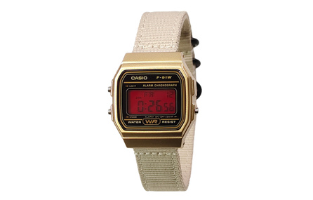[Custom Watch] CASIO Modification Series Red Crystal Gold Resin Case Classic Retro Square Watch Quartz Movement Nylon Strap Japanese Korean Watch Men's Watch Black Dial