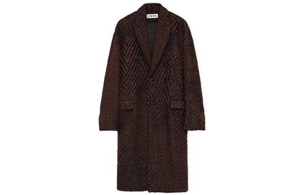 LOEWE SS24 Color-Block Herringbone Jacquard Single-Breasted Long Coat Men's Multi-Color