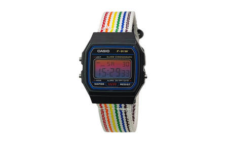 Custom Watch CASIO Modified Series Water Resistant F-91W-1 Modified-Neon Cube Quartz Movement Nylon Strap Japanese Korean Watch Men's Watch Black Dial