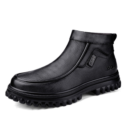 PEHL Retro Commute Fashion Casual Trendy Versatile Wear-Resistant Casual Height Increase Slimming Warmth Fleece-Lined Dad Men's Short Boots Black