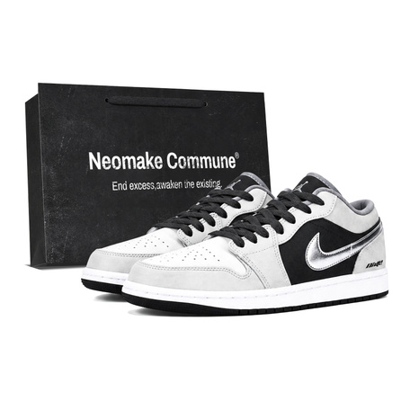 [Custom Sneakers] Jordan Air Jordan 1 Silver Grey Fashion Trendy Comfortable Versatile Boyfriend Simple Premium Couple Commute Cushioning Non-Slip Wear-Resistant Low-Top Retro Basketball Shoes Black White Silver