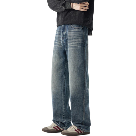 Jeep American High Street Retro Comfortable Versatile Vibe Style Minimalist Premium Trendy Streetwear Fashion Loose Straight Basic High-End Distressed Drape Skin-Friendly Wide-Leg Trousers Mid-Rise Business Outdoor Commute Jeans Unisex