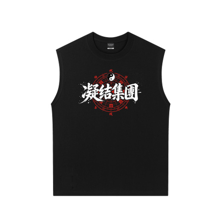 CLOT 240g Pure Cotton Solid Color Tai Chi Bagua CLOT Chinese Streetwear Print Crew Neck Minimalist Design Basic Sleeveless Casual Loose Base Layer Simple Sports Tank Top Breathable Sweat-Wicking Trendy Versatile Vest Unisex