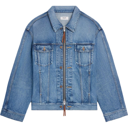 CELINE SS26 Shirt Collar Zip Pocket Loose Long-Sleeve Denim Jacket Men's