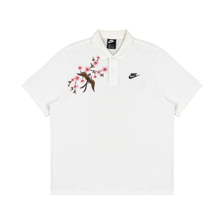 Custom ApparelNike Fantasy Plum Blossom Swallow Academy Style Hand-Embroidered Patchwork Short Sleeve Polo Shirt Unisex White