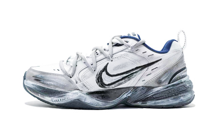 [Custom Sneakers] Nike Air Monarch 4 Gray Shadow Hand-Painted Comfortable Versatile Lightweight Height Low-Top Dad Shoes Men's White Gray