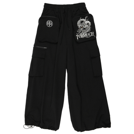 TCH Animal Letter Drawstring Straight Leg Casual Pants Unisex Black