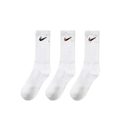 Custom Apparel Nike 'Poetic Night Snow Amber' Hand-Embroidered Flowers Sport Casual Training Mid-Calf Socks Unisex 3-Pack White