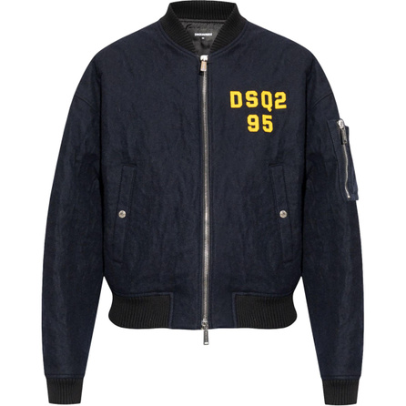 DSQUARED 2 Drop Shoulder Zip Letter Print Long Sleeve Jacket Coat Men's Black