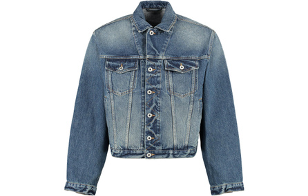 KENZO SS23 Faded Effect Solid Button Long-Sleeve Denim Jacket Men's Blue