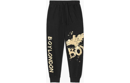 Boy London SS22 3D Eagle Gold Foil Loose Cuffed Knit Sweatpants Black Print Gold