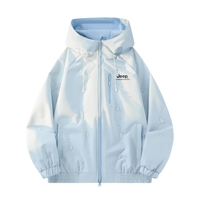 Jeep Outdoor Sports Lightweight Letter Logo Print Solid Color Commute Daily Casual City Functional Warm Softshell Hooded Fitted Jacket Minimalist Fashion Loose Comfortable Breathable Water-Repellent Windproof Wear-Resistant Windbreaker Unisex Голубое сосновое перо