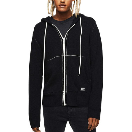 DIESEL Hooded Comfort Zip Closure Knit Long Sleeve Jacket Coat Men's Black