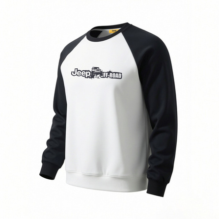 Jeep American Retro Fashion Contrast Color Patchwork Crew Neck Pullover High-Street Trendy Daily Commute Versatile Loose Student Letter Print Shoulder Design Comfortable College Style Sweatshirt Unisex