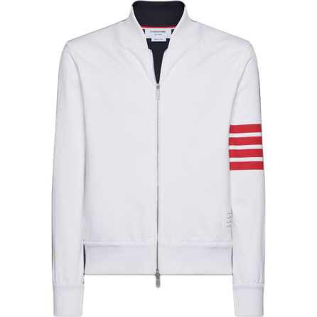 THOM BROWNE Color-Block Stripe Zipper Pilot Long Sleeve Jacket Coat Men's White