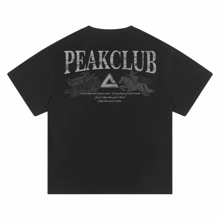 PEAK American High Street Vintage Pure Cotton Double Yarn Distressed Worn Texture Vintage Feel Street Brand Logo Print Design Personalized Niche Daily Casual Sports Skin-Friendly Breathable Comfortable Loose Couple Crewneck Short Sleeve T-Shirt Unisex
