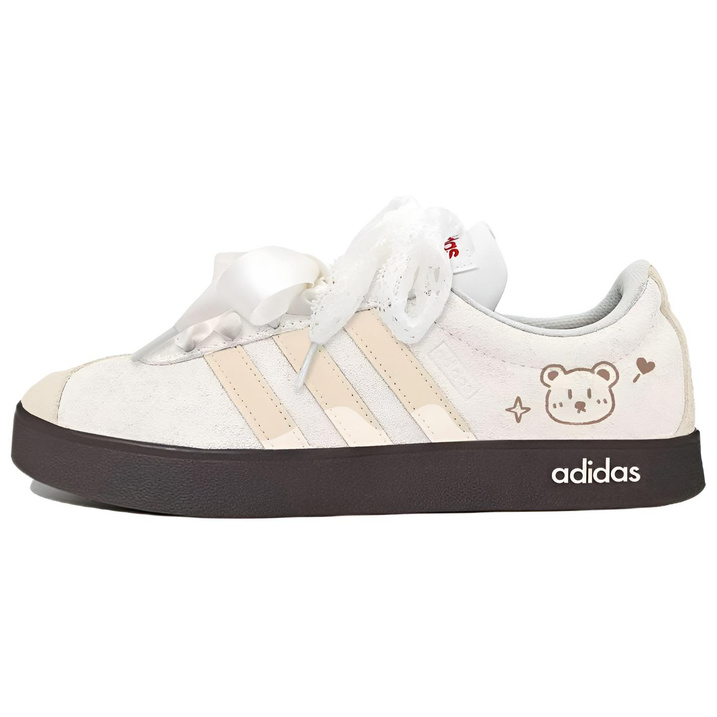 [Custom Sneakers] adidas VL COURT 2.0 Milk Bear Soft Fluffy Girl High Appearance Fresh Dopamine Synthetic Leather Personality Anti-Slip Wear-Resistant Lightweight Low-Top Skate Shoes Unisex Cream Yellow