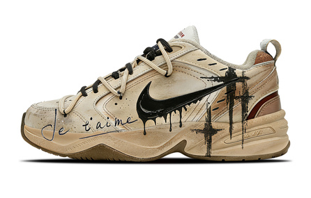 [Custom Sneakers] Nike Air Monarch 4 Tear Confession Retro Trendy Distressed Gold Pattern Comfortable Fit Training Hiking Shoes Fashion Street Low-Top Dad Shoes Men's Beige