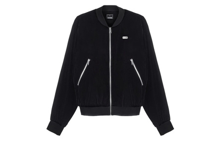 TEAM WANG design Print Logo Velour Bomber Jacket Fall Unisex Black