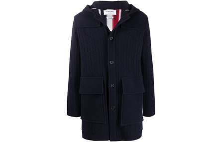 THOM BROWNE FW21 Striped Single-Breasted Long Sleeve Hooded Coat Men's Blue