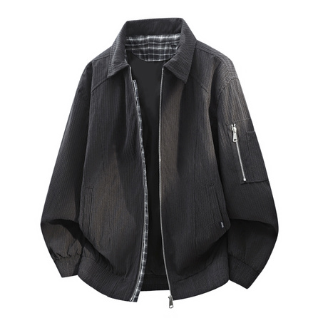 Jeep American High Street Retro Textured Solid Color Plaid Lined Loose Warm Windproof Zip Jacket Coat Unisex