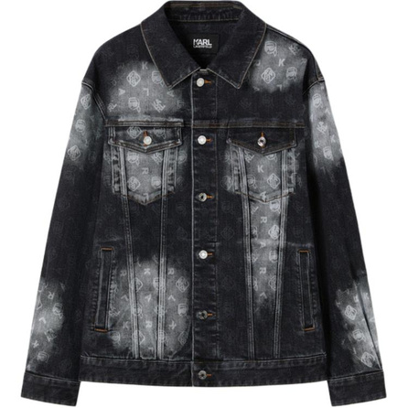 KARL LAGERFELD Commuter Outdoor Premium Fashion Vintage Monogram Collar Logo Regular Standard Denim Jacket Men's