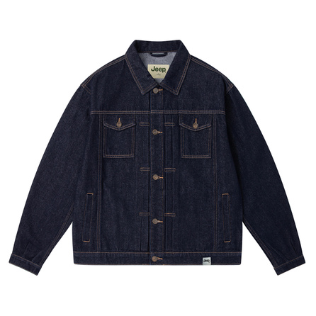 Jeep American High Street Raw Denim Basic Short Wide Version Contrast Stitching Design Trendy Retro Vintage Casual Versatile Premium Denim Jacket
