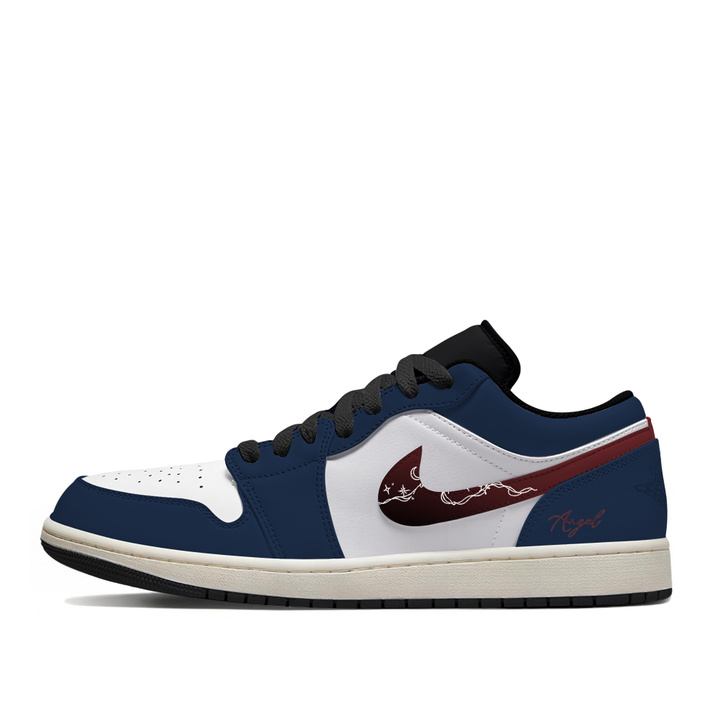 CustomJordan Air Jordan 1 Dark Night Angel Versatile Durable Low-Top Kids Basketball Shoes Blue Red White Unisex