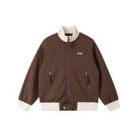Jeep American Retro Maillard Clear Structure Splicing Contrast Stitching Design High Street Colorblock Ribbed Baseball Uniform Daily Outdoor Outing Long Sleeve Jacket Coat Unisex Кофейный цвет