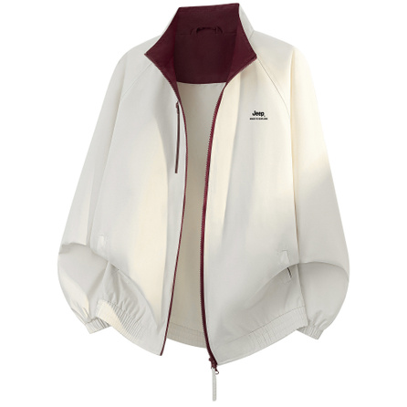 Jeep Casual Series American Retro Genderless Minimalist Solid Color Basic Style Trendy Zip Niche Premium Design Loose Straight-Leg Casual Fashion Versatile Edgy Youthful Bomber Jacket Unisex
