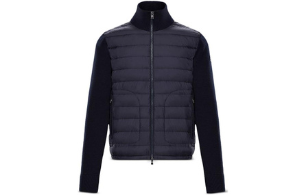 Moncler Padded Corduroy Series Contrin Series Padded Zip Solid Color Patchwork Stand Collar Quilted Jacket Down Jacket Navy Blue