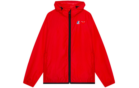CDG Play x K-Way Collaboration Zip Jacket Red Heart Logo Long Sleeve Hooded Jacket Unisex Red
