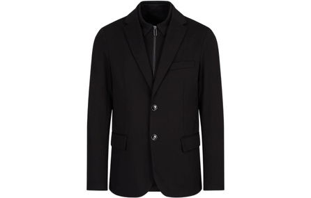 EMPORIO ARMANI Solid Single-Breasted Detachable Collar Zip Blazer Men's Black