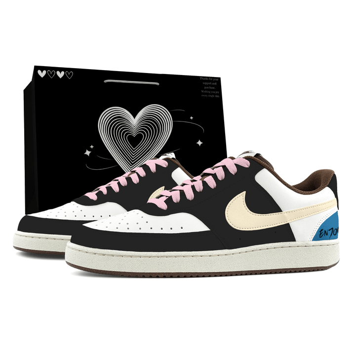 Custom SneakersNike Court Vision Gift Bag Edition Retro Classic Versatile Daily Commute Anti-Slip Wear-Resistant Low-Top Skate Shoes Men's Black-White-Blue