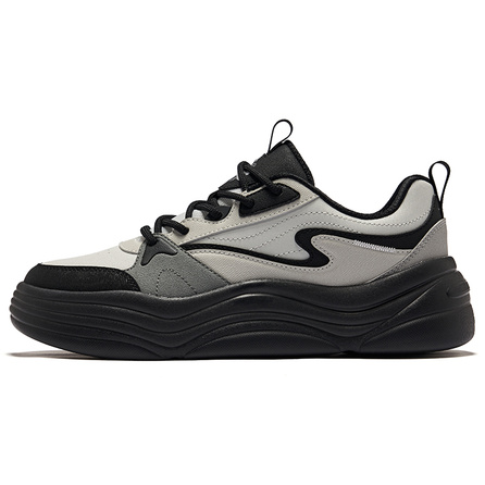 ERKE 'You You' Classic Street Trend Date Daily Commute Soft Bouncy Thick Sole Comfortable Versatile Height-Increasing Wear-Resistant Low-Top Skate Shoes Men's White Dew Gray True Black