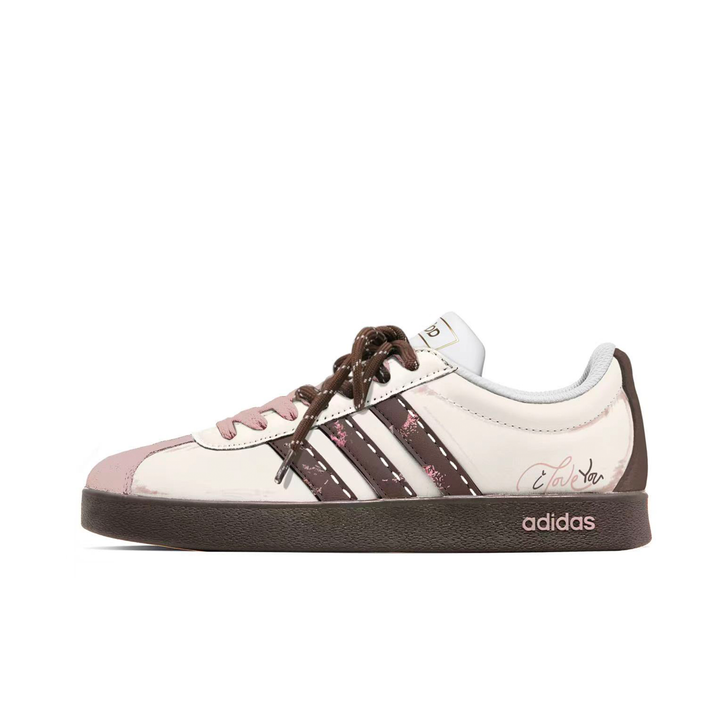 Custom Sneakers adidas Vl Court Classic Brown Pink Love Letter Design Hand-Painted Versatile Fresh Romantic Heart Confession Low-Top Skate Shoes Unisex Yellow