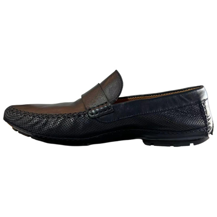 Moreschi Round Toe Slip-On Loafers Men's Navy Blue