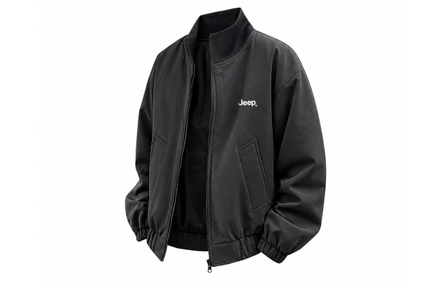 Jeep Black Warrior American Retro Trendy Bomber Cleanfit Structured Silhouette Minimalist Solid Color Stand Collar Coach Versatile Daily Commute Outdoor Windproof Cold-Resistant Comfortable Heat-Locking Warm Down Jacket Unisex