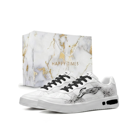 [Custom Sneakers] Li-Ning Floating Boat Spots Gift Bag Edition Hand-Painted Trendy Versatile Hip-Hop Preppy Style Romance Graffiti Campus Casual Niche Style Wear-Resistant Breathable Low-Top Skate Shoes Unisex Black White