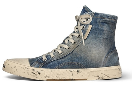 Balenciaga Paris High Top Sneakers 'Blue Destroyed Denim And Rubber'