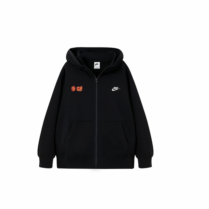 Custom Nike 'Fortune Rolls In' Embroidered Floral Zip-Up Hooded Jacket Men's Black