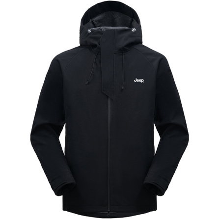 Jeep Outdoor Hiking Solid Color Detachable Padded Inner Three-in-One Lightweight Warm Windproof Water-Repellent Hooded Cotton Jacket Unisex